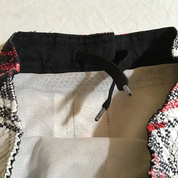 OP Swim Trunks Boy M (8) Plaid Red White Black Drawstring Waist Board Shorts - Picture 4 of 10